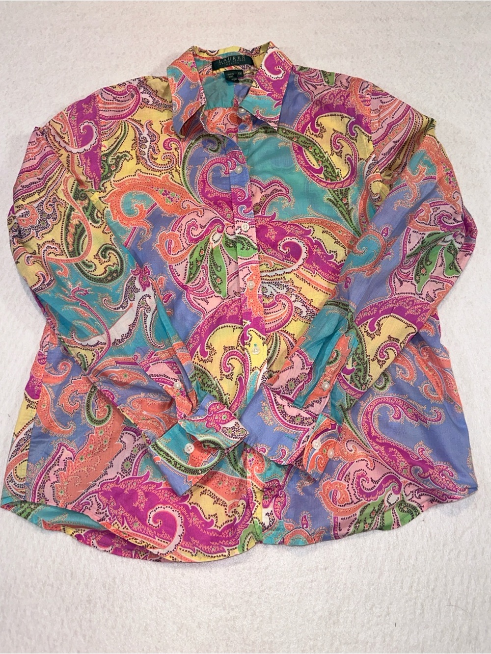 Lauren Ralph Lauren Multicolor Paisley Button-Down Shirt SIZE PM
